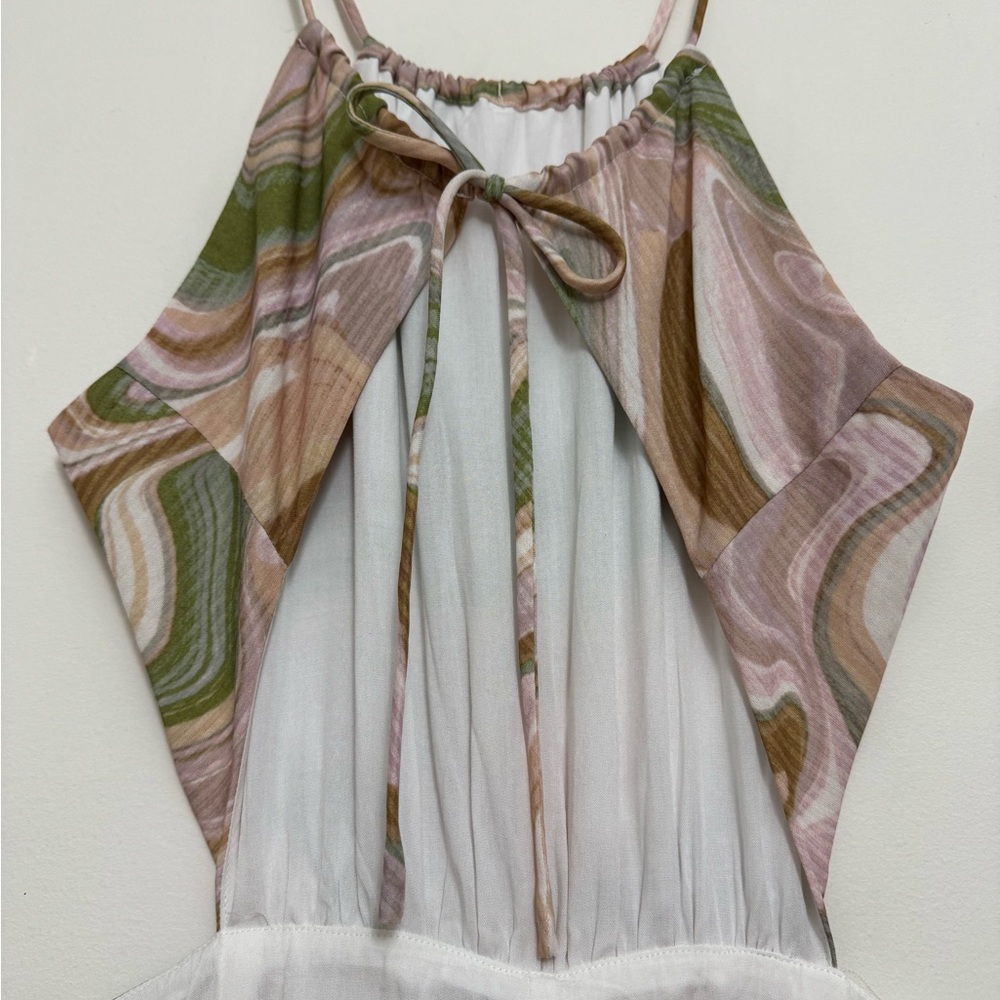 Lush Brown and Green Swirl Print Halter Open Back Jumpsuit in Strawberry Matcha - Picture 11 of 16